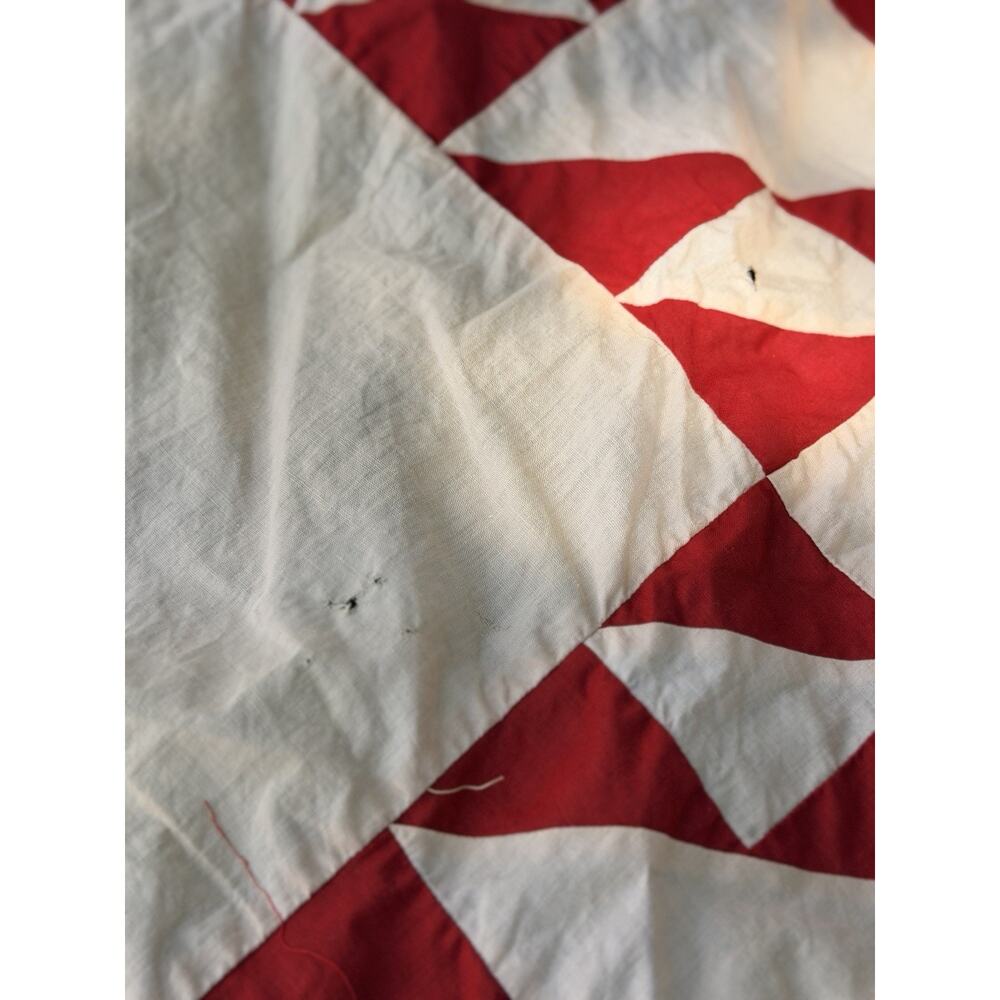 Antique Hand Pieced Red & White Quilt Top Lady of Lake 78x82 Farmhouse VGC AS IS - Picture 7 of 16
